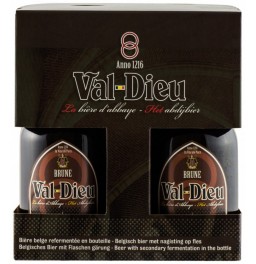 Пиво "Val-Dieu" Brune, gift set of 3 bottles &amp; glass, 0.33 л
