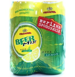 Пиво "БирМикс" Лимон, упаковка из 4-х банок, 0.5 л