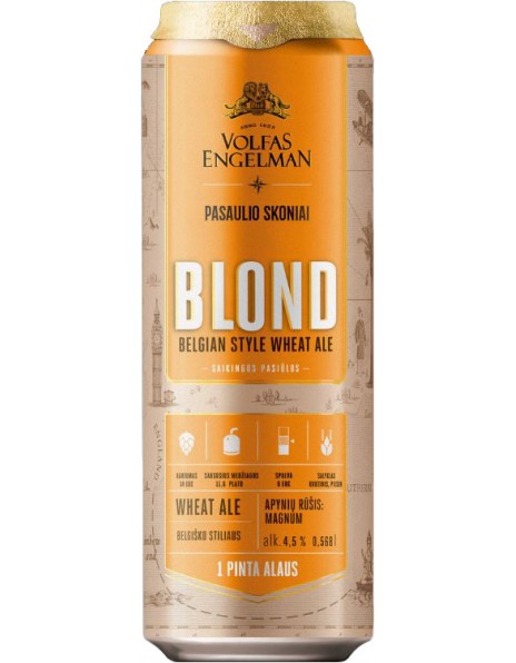 Пиво Volfas Engelman, Blond, in can, 568 мл