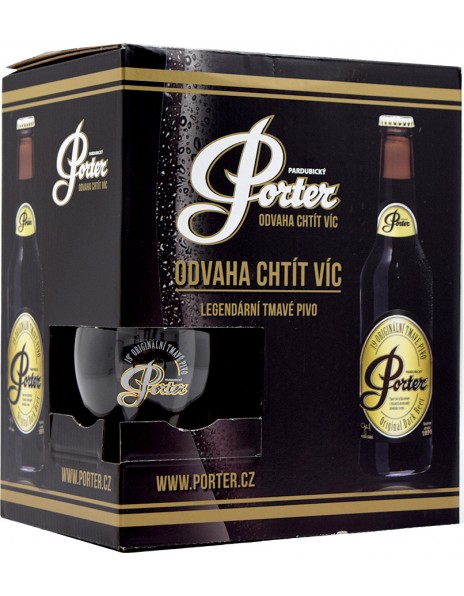 Пиво "Pardubicky" Porter, set of 5 bottles &amp; 1 glass, gift box, 0.33 л