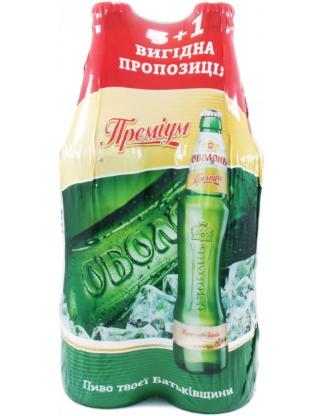 Пиво Оболонь, Премиум, упаковка из 4-х бутылок, 0.5 л